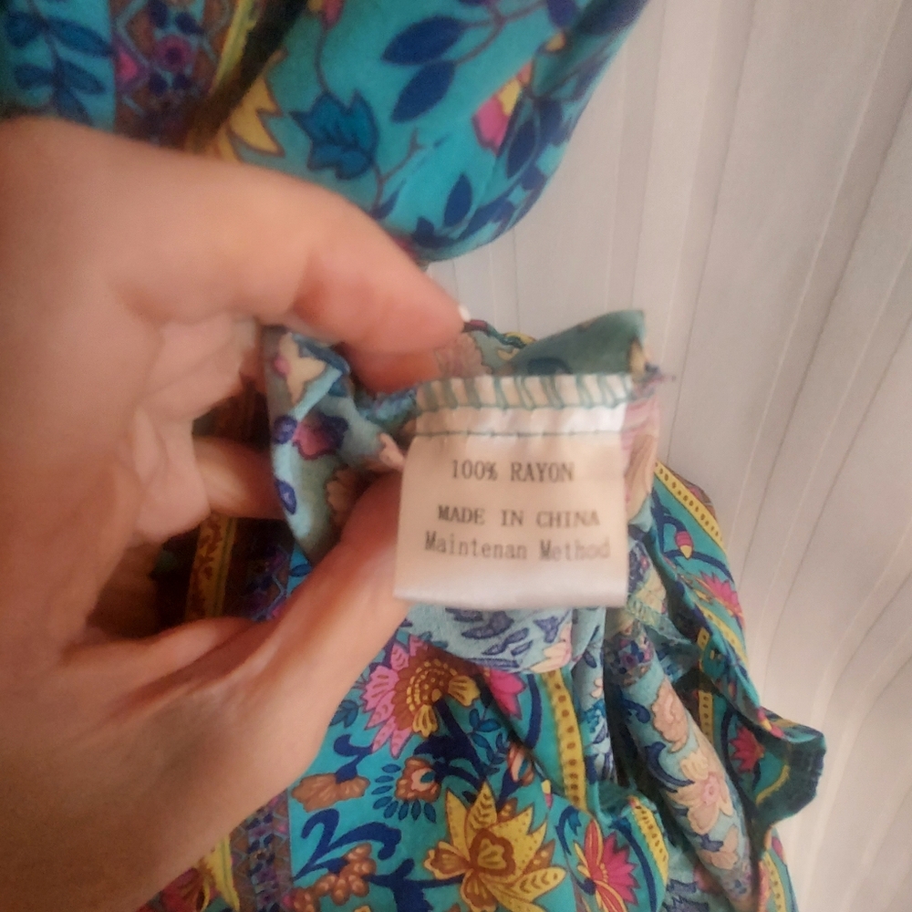 Zesica Size L Wrap Dress Boho Turquoise Red Gold Floral VGUC - Picture 5 of 6